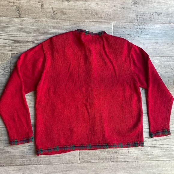Vintage Christmas Sweater Scottish Terrier Dogs Zipper Front Red/Green SZ L - Picture 2 of 13
